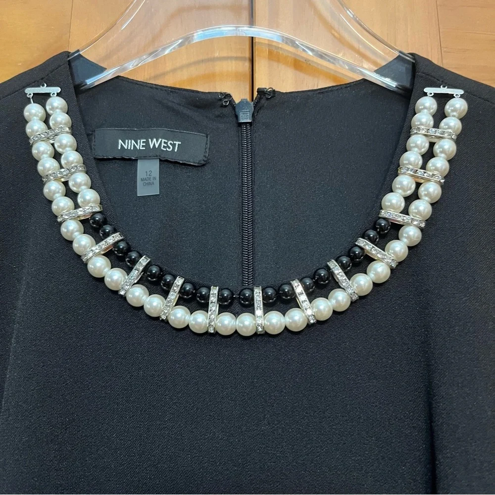 Nine West Black Sleeveless Dress With Pearl Accents at Neckline Size 12 NWT - Picture 6 of 12